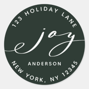 Elegant Joy Green Christmas Return Address Classic Round Sticker