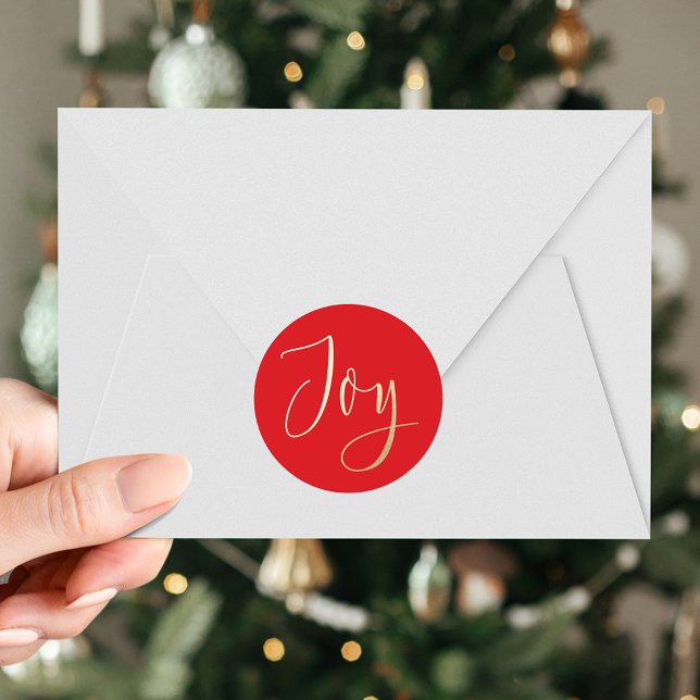 Elegant Joy Red and Gold Holiday Classic Round Sticker (Creator Uploaded)