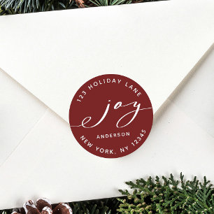 Elegant Joy Red & White Christmas Return Address Classic Round Sticker