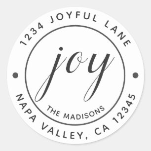 Elegant Joy Round Return Address Classic Round Sticker