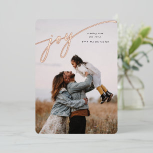 Elegant 'Joy' Script New Year Photo Foil Holiday Card