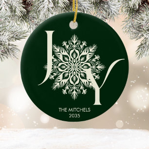 Elegant Joy Snowflake Photo Christmas Ornament