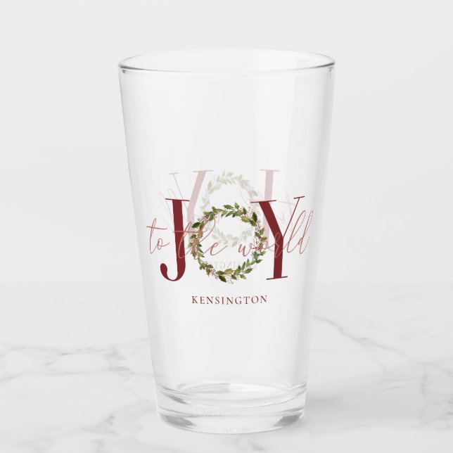 Elegant Joy to the World Christmas Wreath Glass (Front)