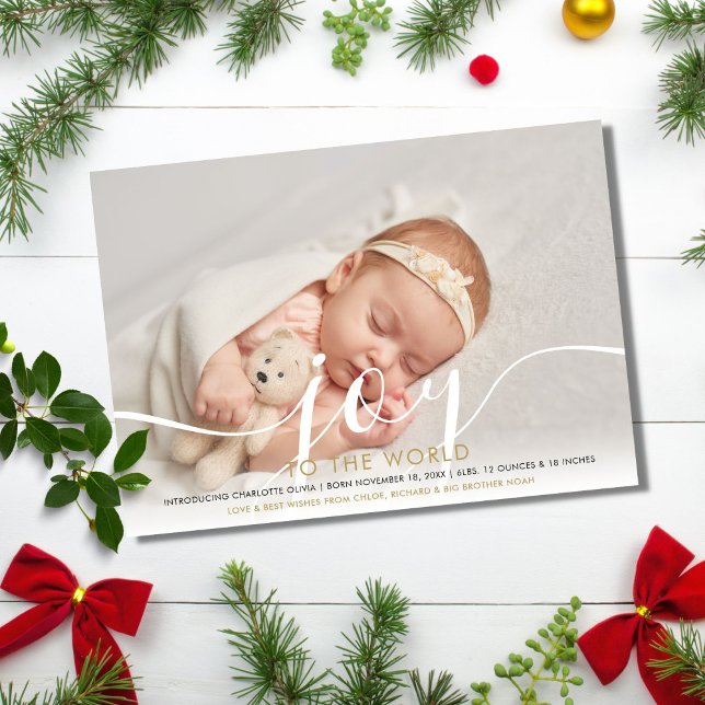 Elegant Joy to the World Holiday New Baby Photo Card (Creator Uploaded)