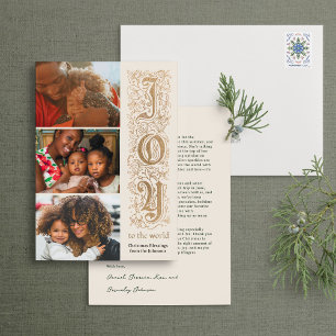 Elegant “Joy to the World” Multi-Photo Faux Foil Holiday Card