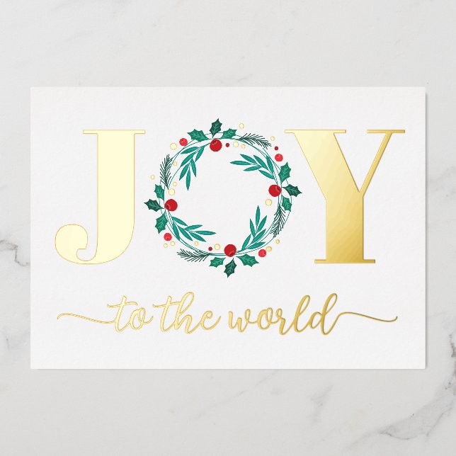 Elegant Joy to the World Wreath Christmas Card (Front)
