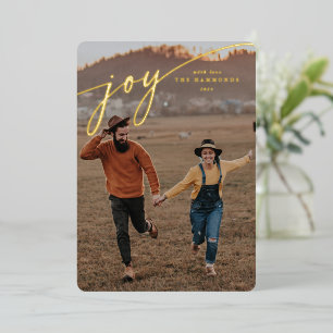 Elegant 'Joy' Typographic Script Foil Holiday Card