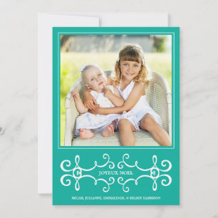 Elegant Joyeux Noel Holiday Photo Card / Aqua