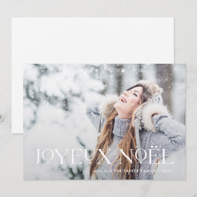 Elegant Joyeux Noel | One Photo Christmas Holiday Card (Front/Back)