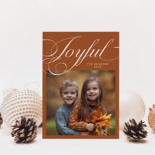 Elegant Joyful Calligraphy Photo Terracotta Holiday Card