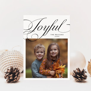 Elegant Joyful Calligraphy Photo White  Holiday Card