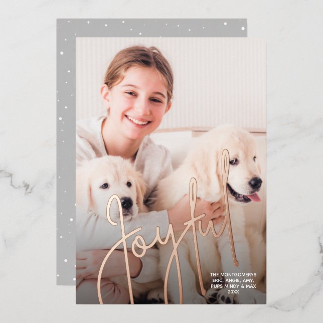 Elegant Joyful Christmas Photo Foil Holiday Card (Front/Back)