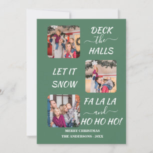 Elegant Joyful Fun Three Photos Christmas  Holiday Card
