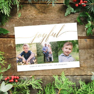 Elegant Joyful Gold Script Multi-Photo Holiday