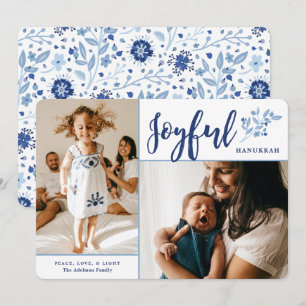 Elegant Joyful Hanukkah 2 Photo Holiday Card