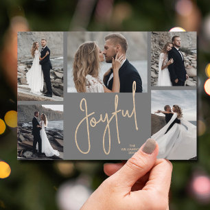 Elegant JOYFUL Multi Photo Charcoal Grey Christmas Holiday Card