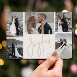 Elegant JOYFUL Multi Photo Christmas Holiday Card<br><div class="desc">Multi photo Christmas holiday cards feature your names and the word Joyful in chic lettering on an off-white background. Just upload your favorite photos and add your personalization on the back. Select High Definition for best photo quality. The Live Design Service can help you with your design layout of your...</div>