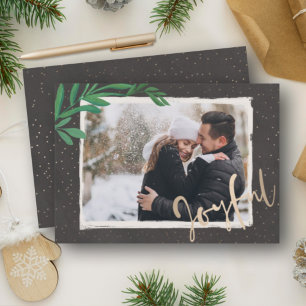 Elegant Joyful on Black Christmas Photo Holiday Card