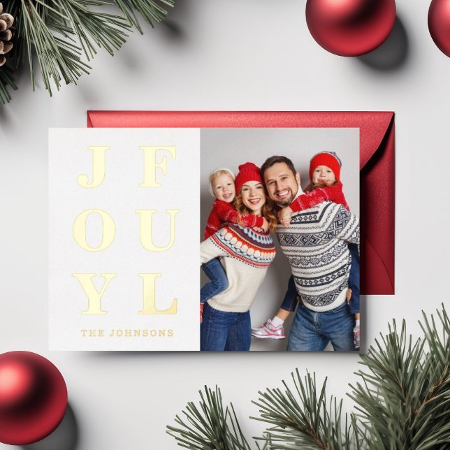  Elegant Joyful One Photo Christmas Gold Foil Holiday Card (Elegant Joyful One Photo Christmas Gold Foil Holiday Card)