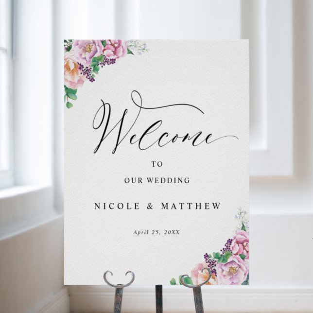Elegant Joyful Pastel Floral Wedding Welcome Sign  (Creator Uploaded)