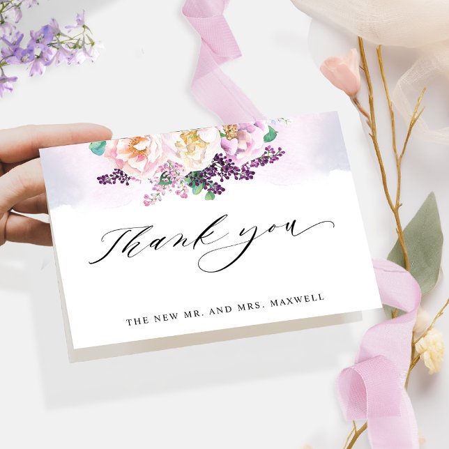  Elegant Joyful Purple Floral Wedding Folded Thank You Card (Creator Uploaded)