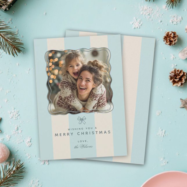 Elegant Joyful Stripe Happy Family Photo Christmas Holiday Card (Creator Uploaded)