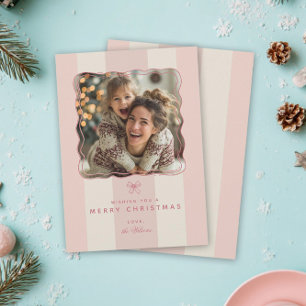 Elegant Joyful Stripe Happy Family Photo Christmas Holiday Card