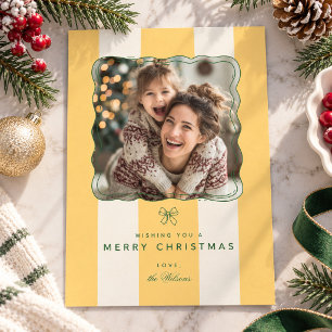 Elegant Joyful Stripe Happy Family Photo Christmas Holiday Card
