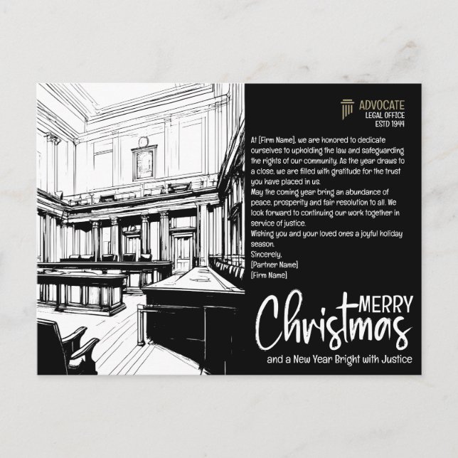 Elegant Judicial Greetings: Justice and Cheer Holiday Postcard (Front)