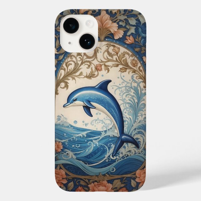Elegant Jumping Dolphin William Morris Inspired Case-Mate iPhone Case (Back)