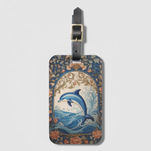Elegant Jumping Dolphin William Morris Inspired Luggage Tag