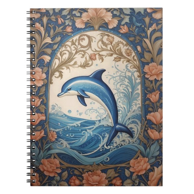 Elegant Jumping Dolphin William Morris Inspired Notebook (Front)