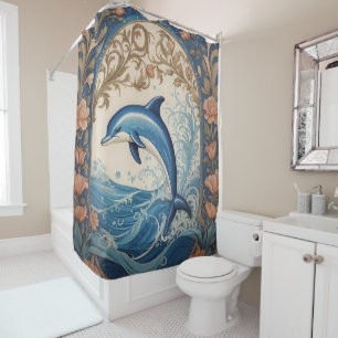 Elegant Jumping Dolphin William Morris Inspired Shower Curtain