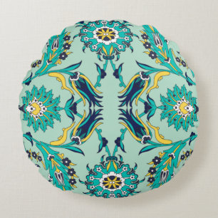 Elegant Jungle Green & Yellow Round Pillow
