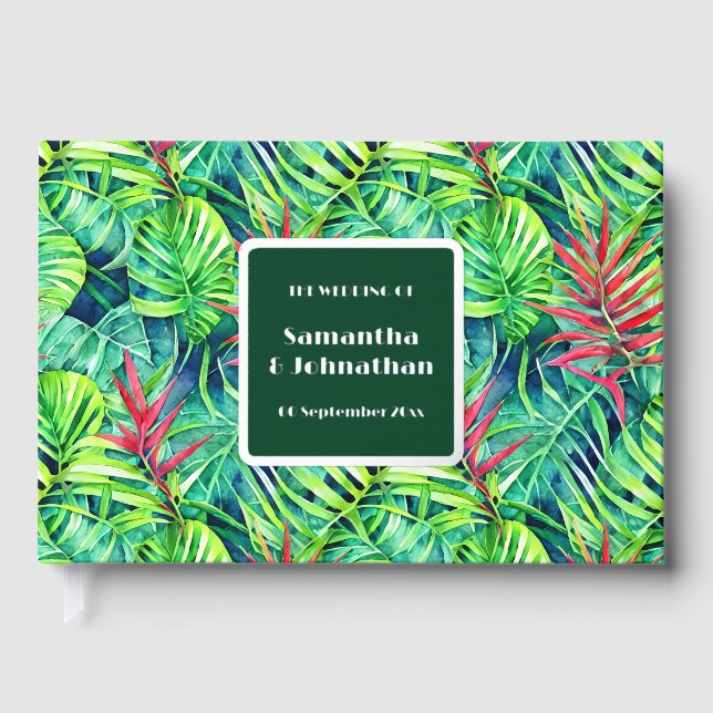 Elegant Jungle greenery tropical leaf real foil Guest Book (Front)