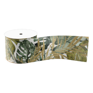 Elegant Jungle Leaves Grosgrain Ribbon