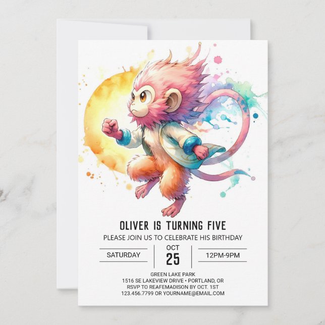 Elegant Jungle Monkey Birthday Invitation (Front)