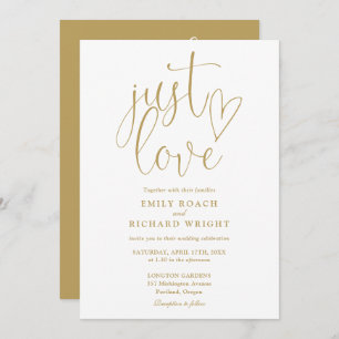Elegant Just Love All In One Gold Wedding Invitation