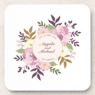 Elegant Just Married Floral Wedding Coaster