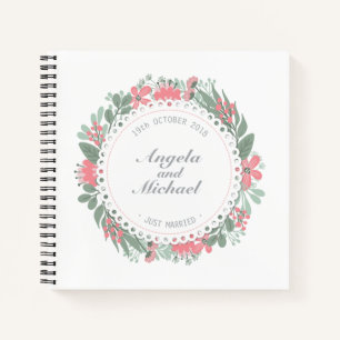 Elegant Just Married Floral Wedding Guestbook Notebook