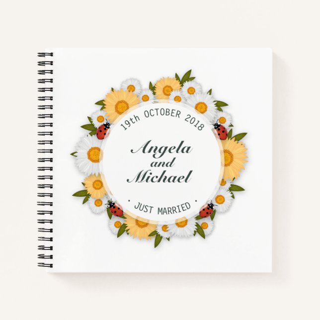 Elegant Just Married Floral Wedding | Guestbook Notebook (Front)