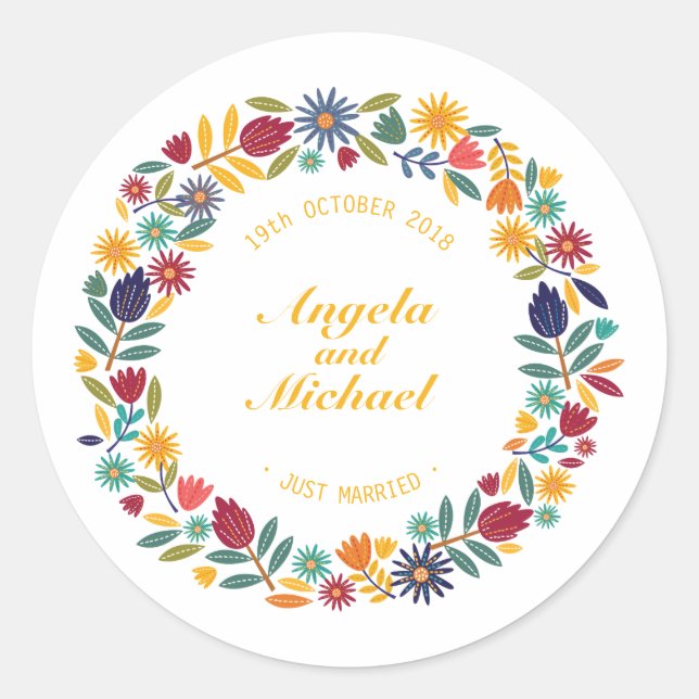 Elegant Just Married Floral Wedding | Sticker Seal (Front)
