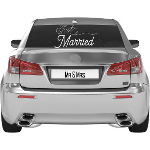 Elegant Just Married Heart White Script Window Cling