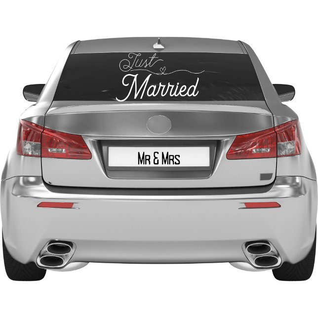 Elegant Just Married Heart White Script Window Cling (Creator Uploaded)