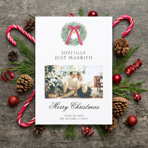 Elegant Just Married Newlywed Christmas Photo Card