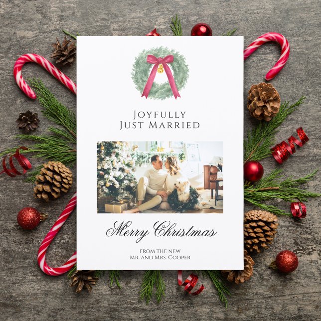Elegant Just Married Newlywed Christmas Photo Card (Creator Uploaded)