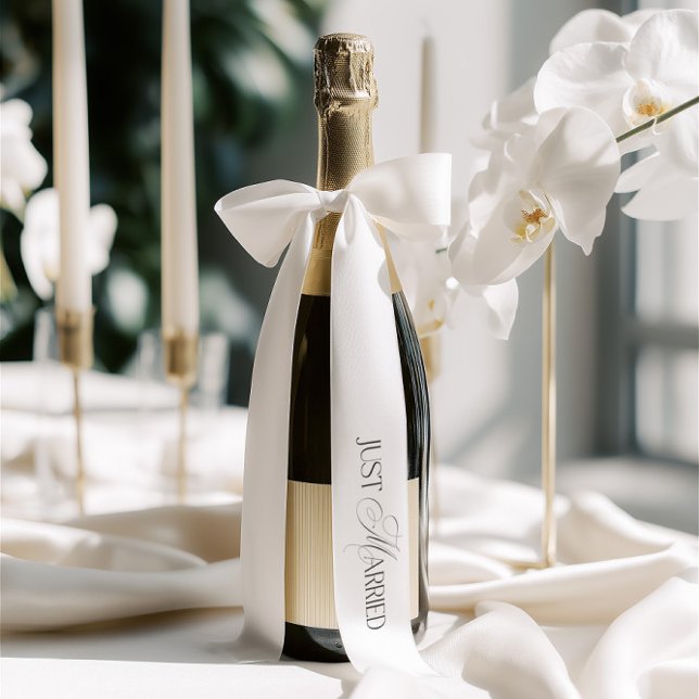 Elegant Just Married Single Inscription Wedding  Satin Ribbon (Please note: this ribbon features one single inscription only. It is not a repeating pattern.)