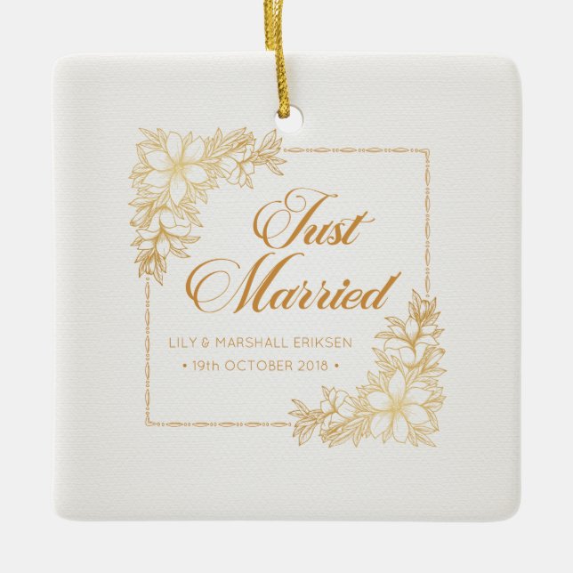 Elegant Just Married Wedding | Ceramic Ornament (Front)
