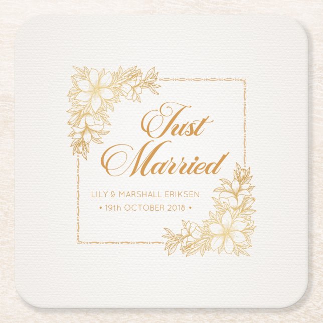 Elegant Just Married Wedding | Paper Coaster (Front)