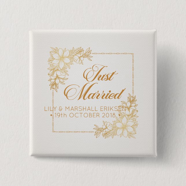Elegant Just Married Wedding | Pin Button (Front)